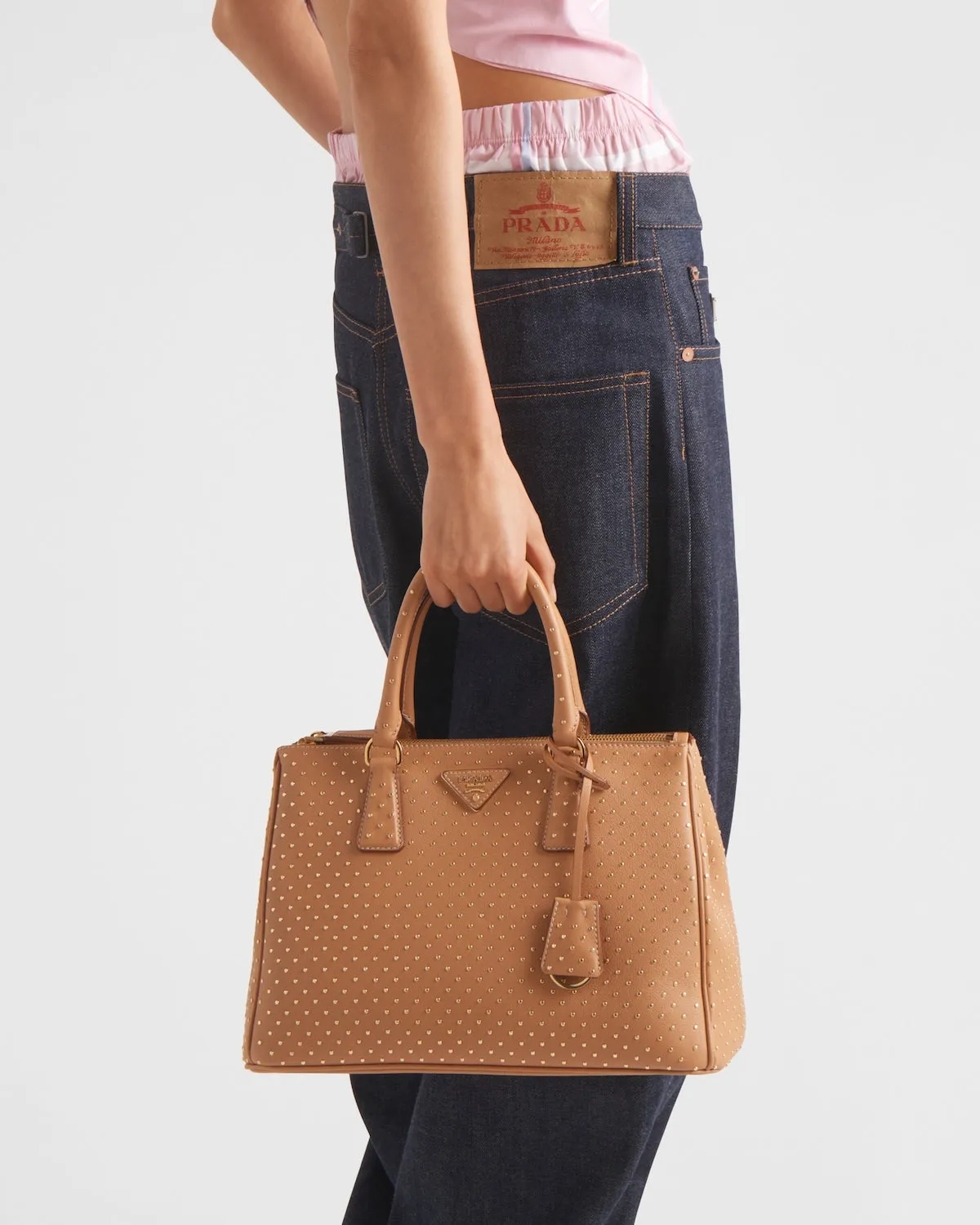 Large Prada Galleria Studded Leather Bag
