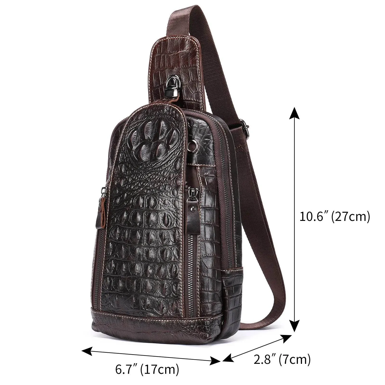 Leather Chest Bag Alligator Pattern Men's Crossbody Shoulder Bag