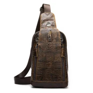 Leather Chest Bag Alligator Pattern Men's Crossbody Shoulder Bag