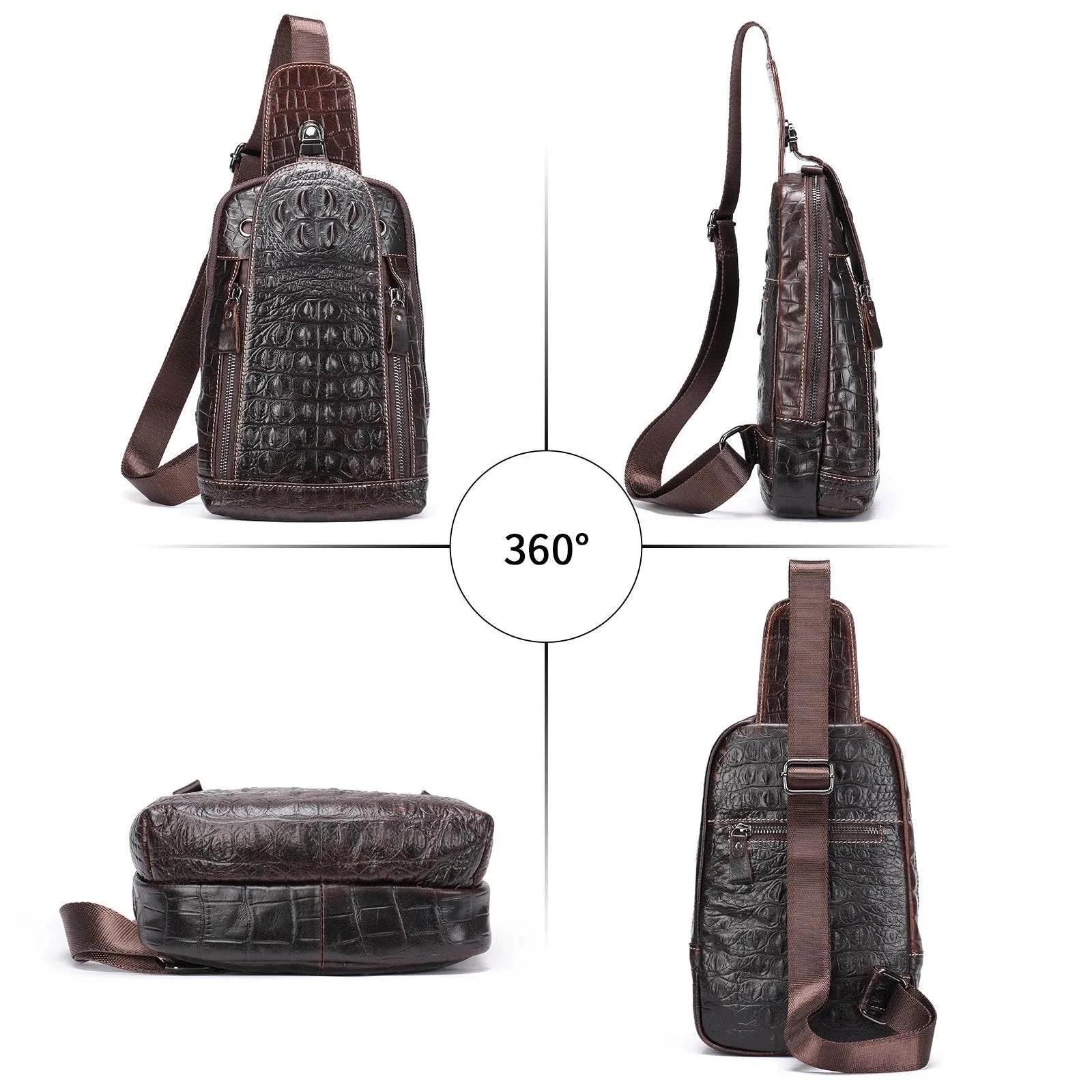 Leather Chest Bag Alligator Pattern Men's Crossbody Shoulder Bag