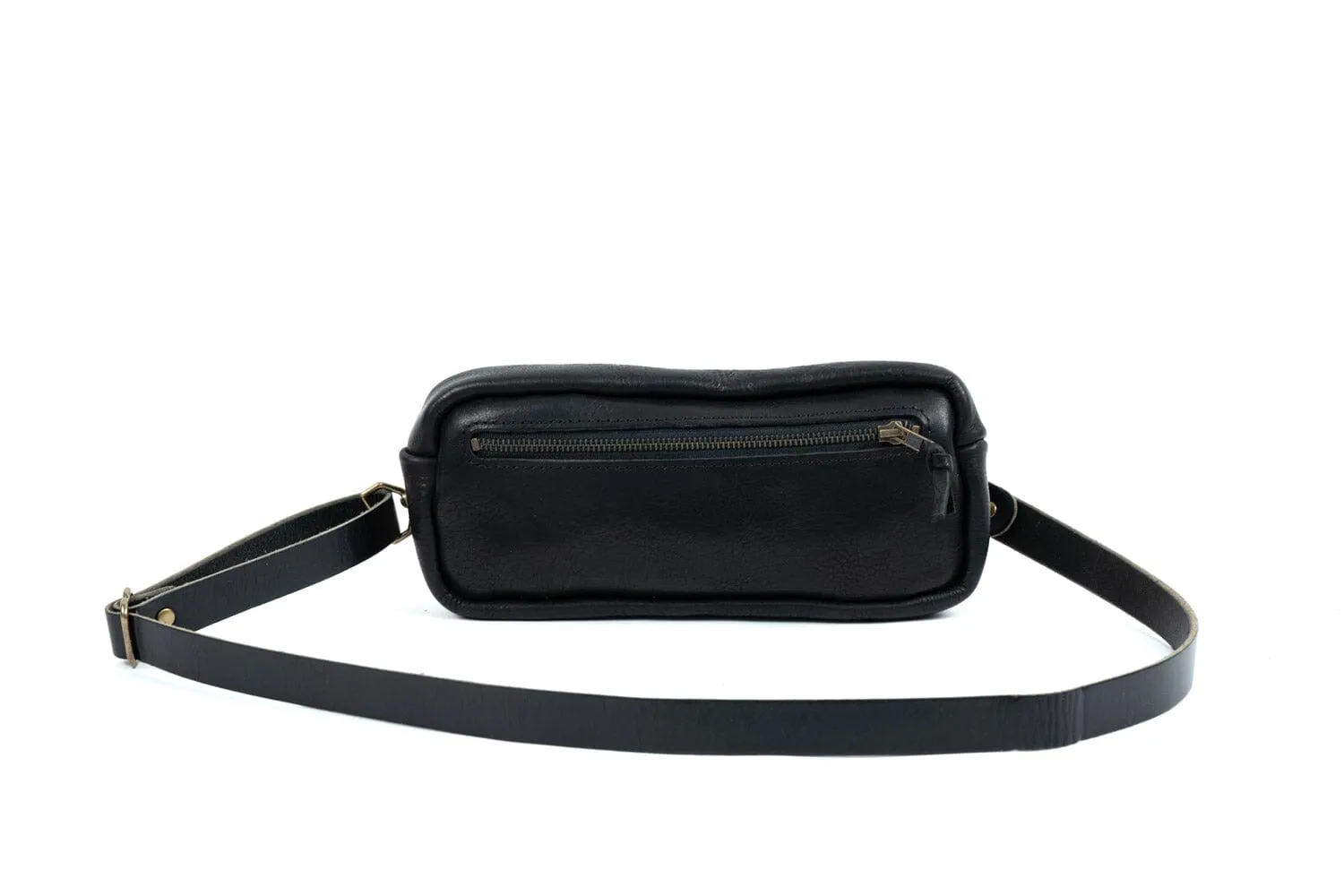 LEATHER FANNY PACK / LEATHER WAIST BAG - BLACK BISON