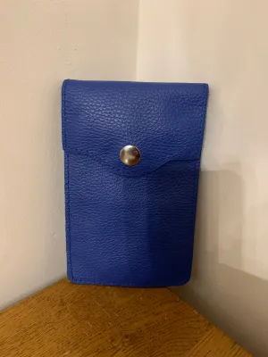 Leather Phone Crossbody Bag in Bright Blue