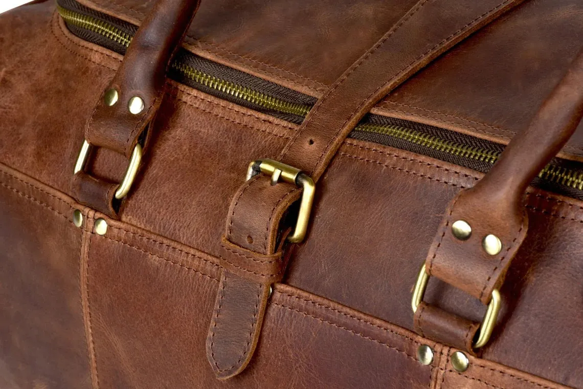 Leather Travel Duffel Bag – 100% Real Leather Weekender, Carry-On Luggage Bag for Men & Women