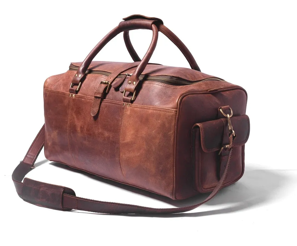 Leather Travel Duffel Bag – 100% Real Leather Weekender, Carry-On Luggage Bag for Men & Women