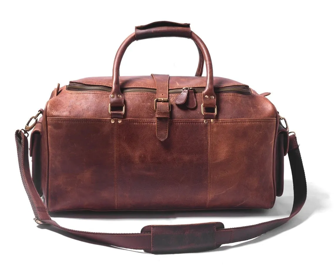 Leather Travel Duffel Bag – 100% Real Leather Weekender, Carry-On Luggage Bag for Men & Women