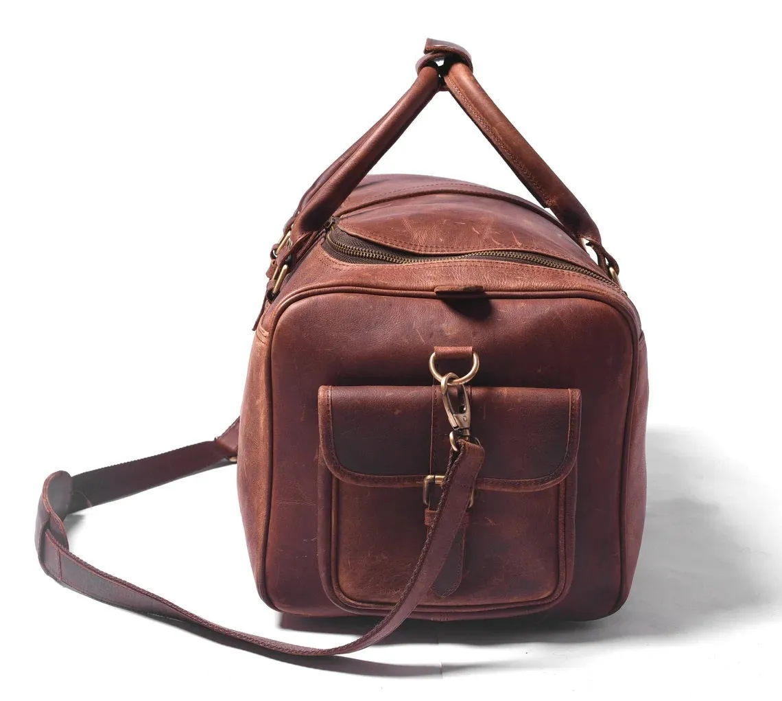 Leather Travel Duffel Bag – 100% Real Leather Weekender, Carry-On Luggage Bag for Men & Women