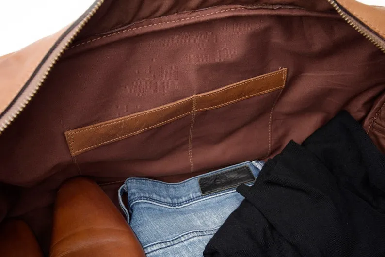 Leather Travel Duffel Bag – 100% Real Leather Weekender, Carry-On Luggage for Men & Women