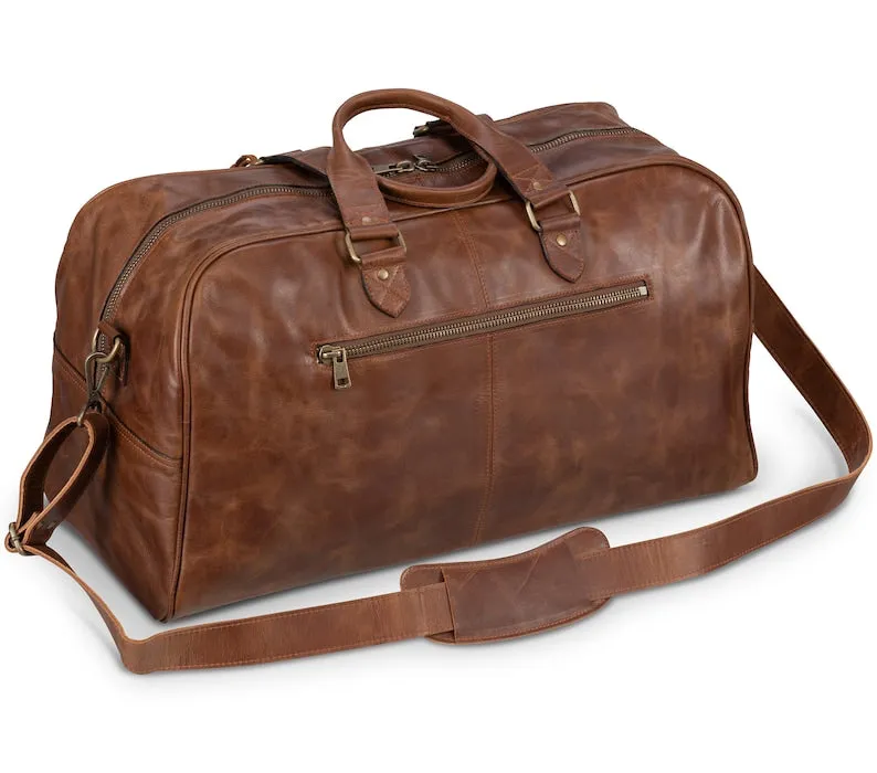 Leather Travel Duffel Bag – 100% Real Leather Weekender, Carry-On Luggage for Men & Women