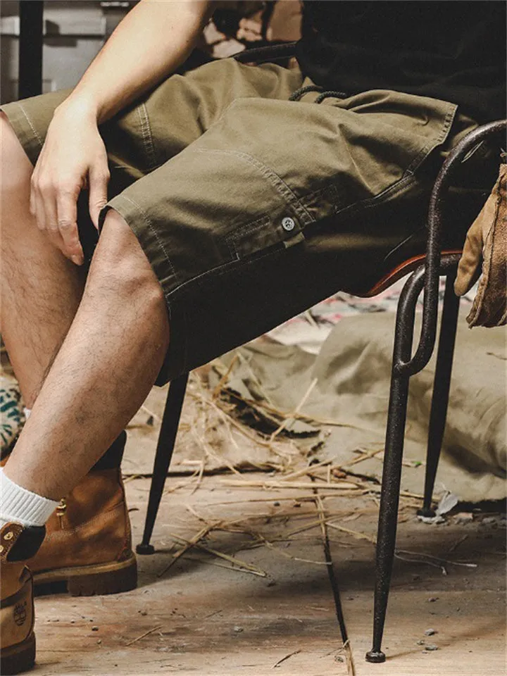 Loose-fitting Drawstring Knee-Length Cargo Shorts for Male