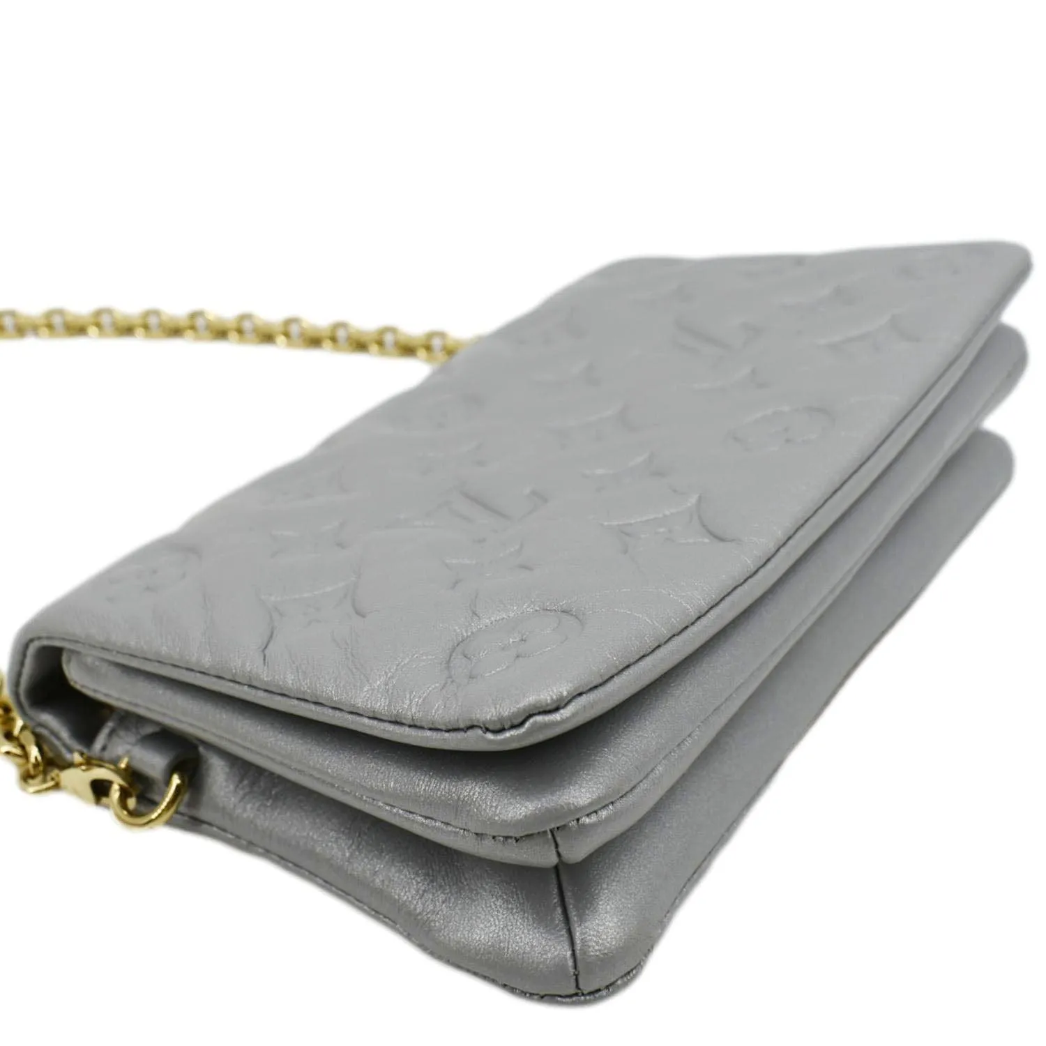 LOUIS VUITTON Coussin Monogram Embossed Leather Pochette Crossbody Bag Grey