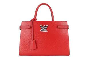 LOUIS VUITTON M54811 RED EPI LEATHER TWIST TOTE BAG SILVER HARDWARE WITH DUST COVER AND BOX