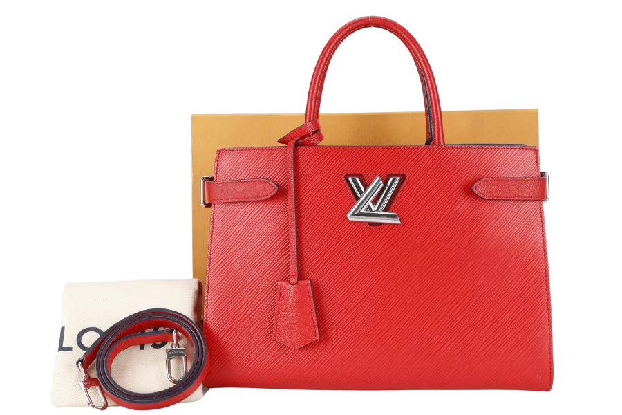 LOUIS VUITTON M54811 RED EPI LEATHER TWIST TOTE BAG SILVER HARDWARE WITH DUST COVER AND BOX