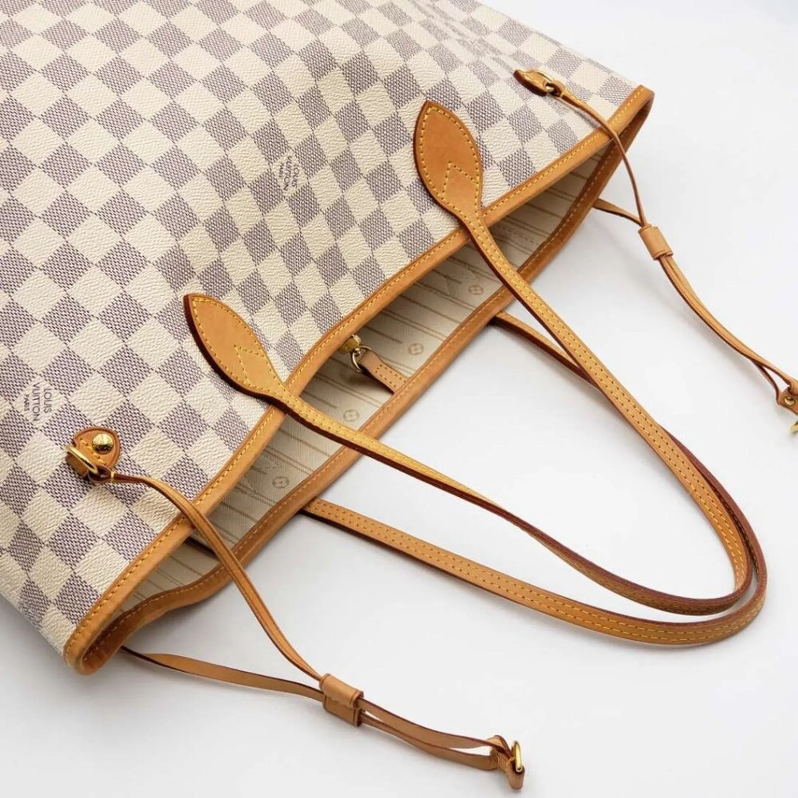 Louis Vuitton Neverfull MM White Damier Azur Canvas Shoulder Bag