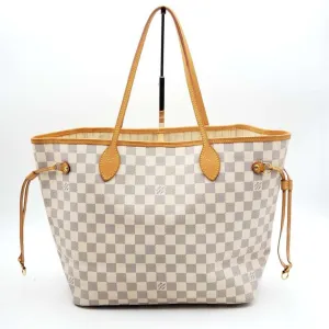 Louis Vuitton Neverfull MM White Damier Azur Canvas Shoulder Bag