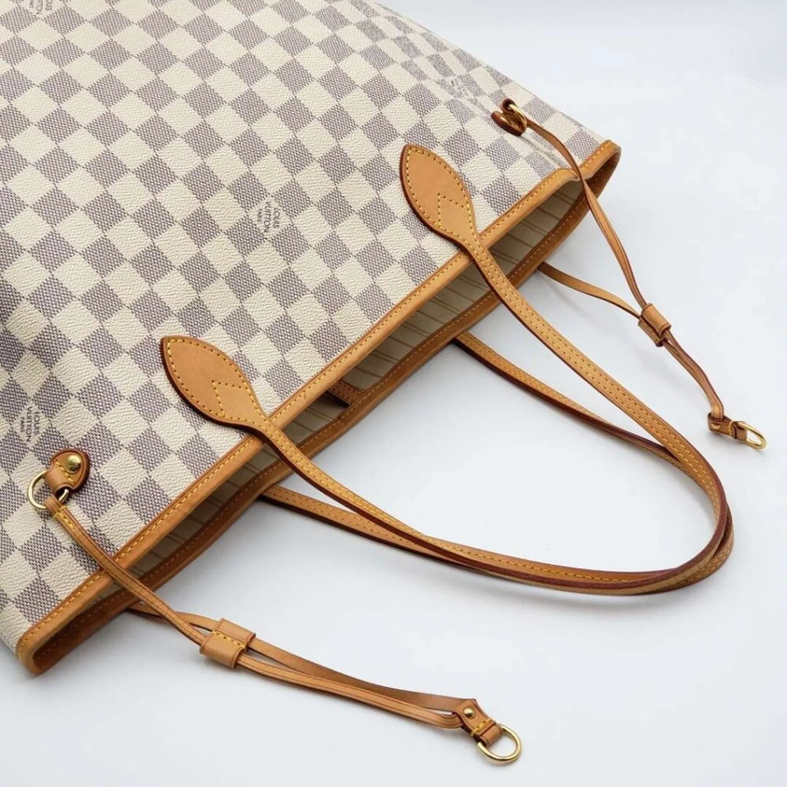 Louis Vuitton Neverfull MM White Damier Azur Canvas Shoulder Bag