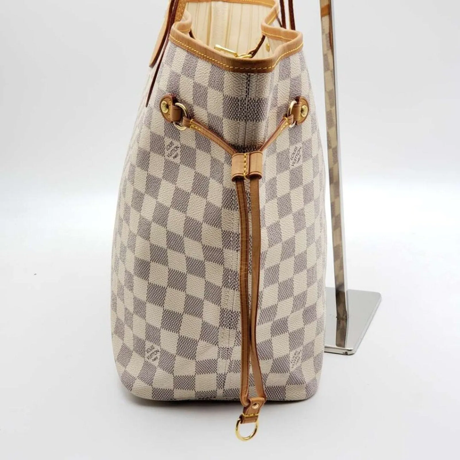 Louis Vuitton Neverfull MM White Damier Azur Canvas Shoulder Bag