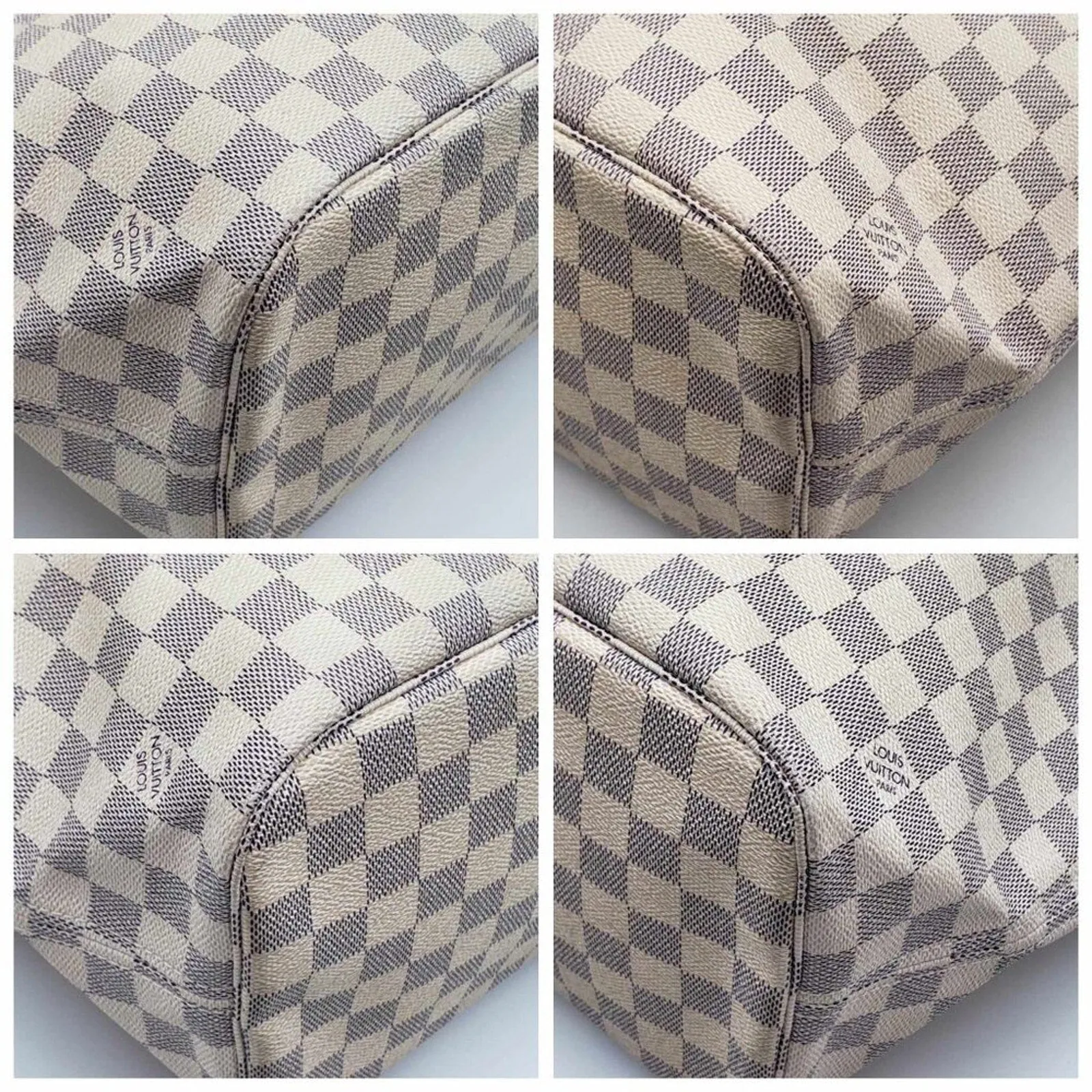Louis Vuitton Neverfull MM White Damier Azur Canvas Shoulder Bag
