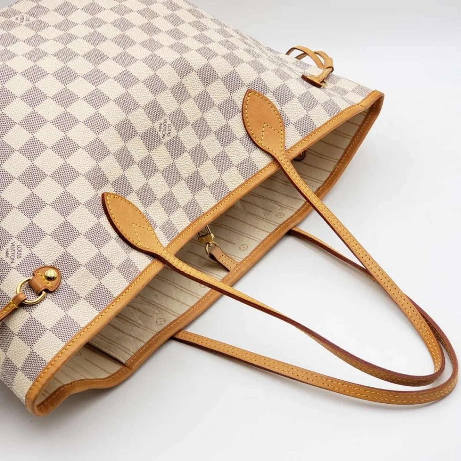 Louis Vuitton Neverfull MM White Damier Azur Canvas Shoulder Bag