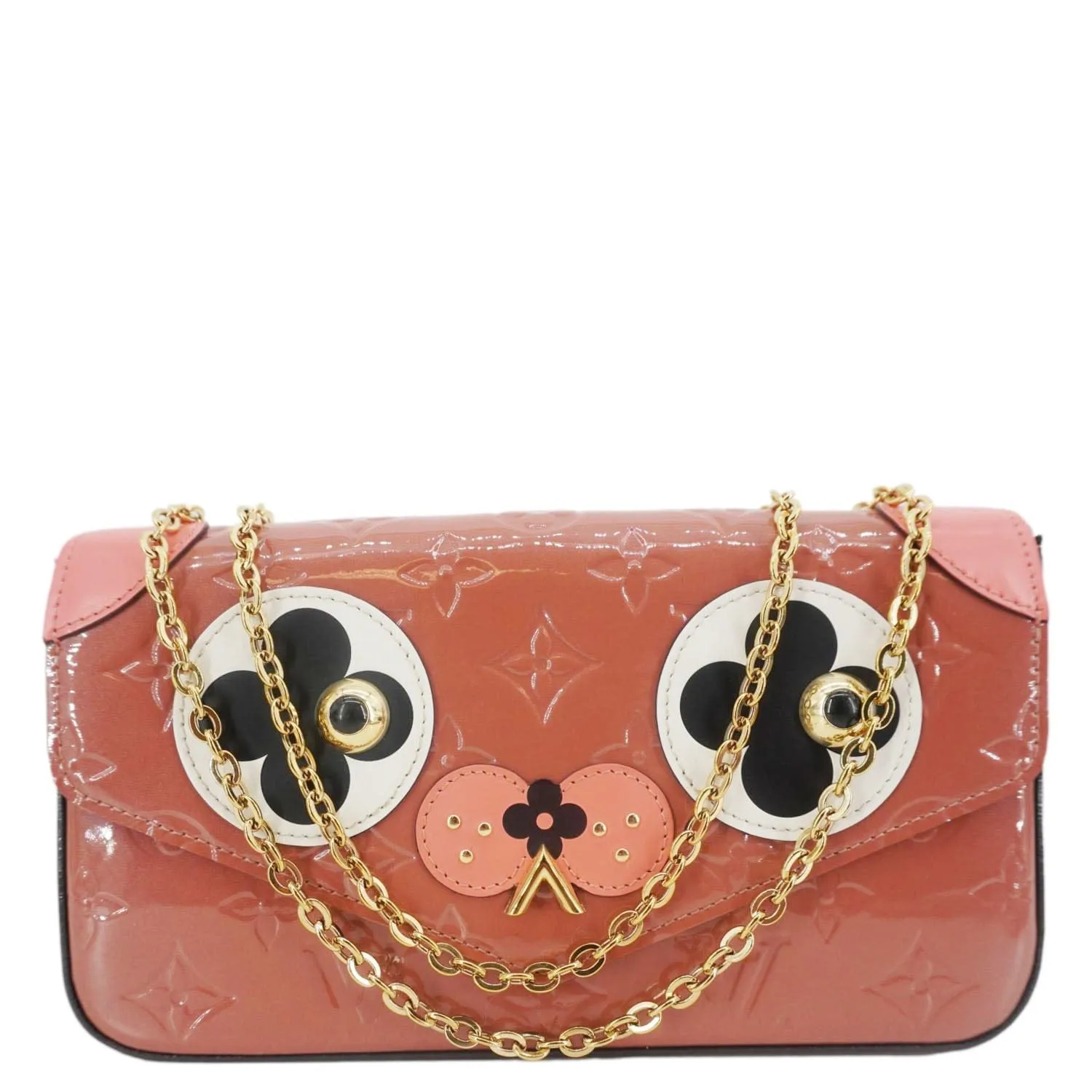 LOUIS VUITTON Valentine Dog Felicie Monogram Vernis Crossbody Bag Orange