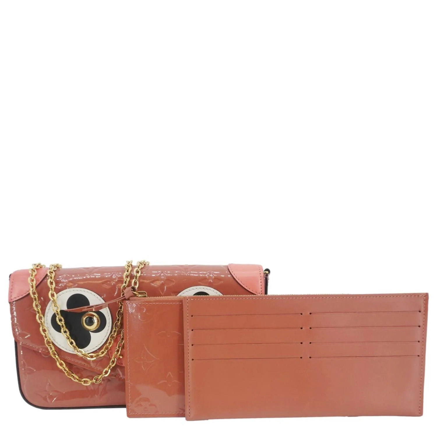 LOUIS VUITTON Valentine Dog Felicie Monogram Vernis Crossbody Bag Orange