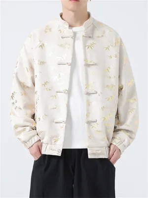Male Bamboo Leaves Pattern Traditional Chinese Jackets
