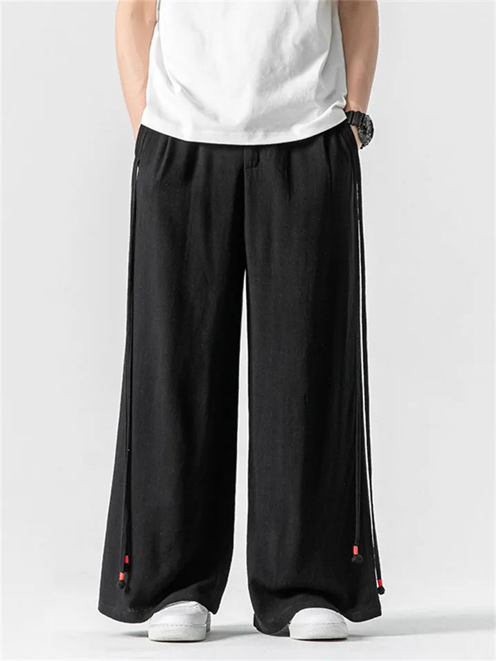 Male Chic Side Strap Design Chinese Style Pants