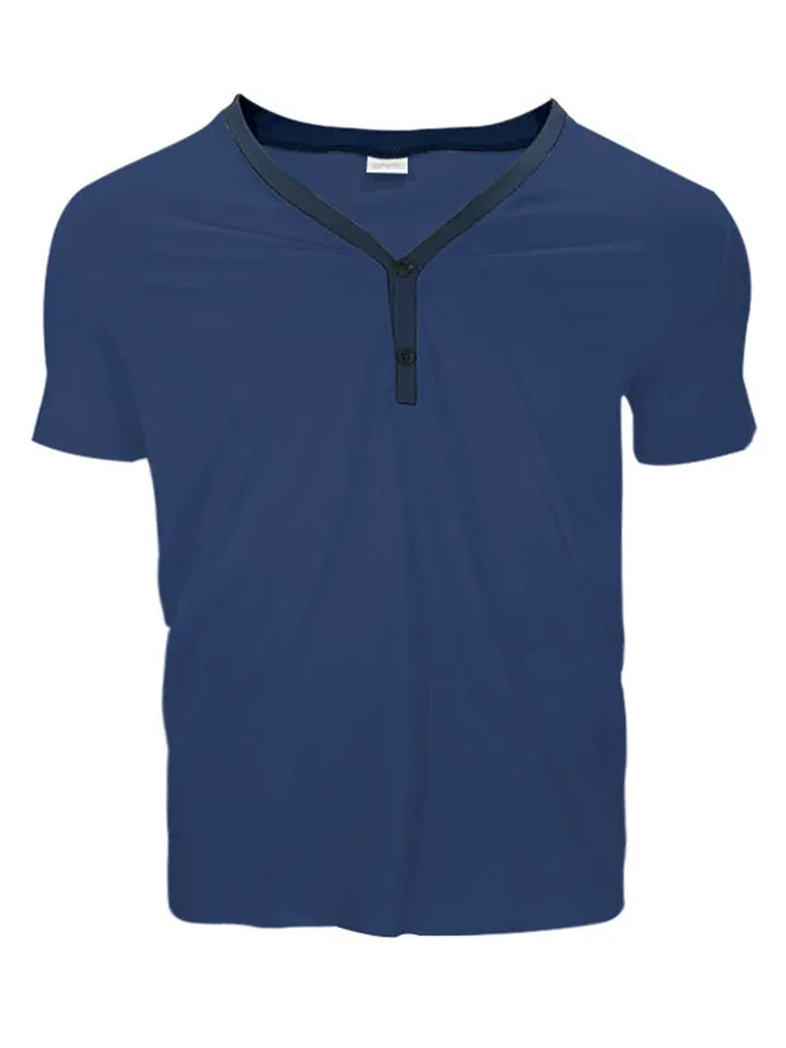 Male Contrast Color V-Neck Short Sleeve Shirts