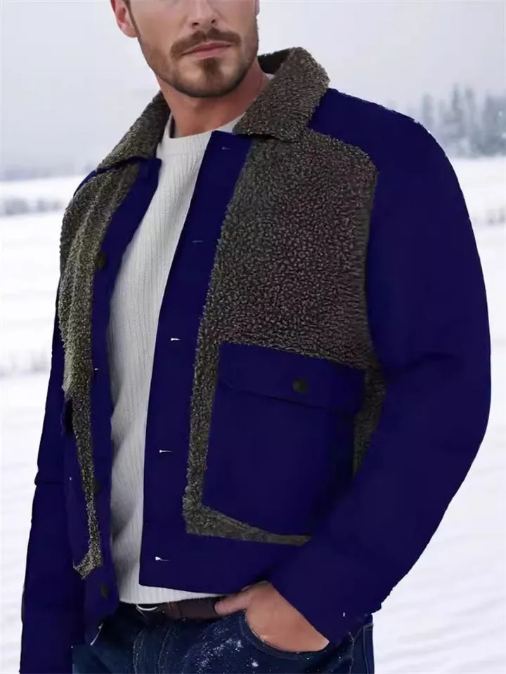Male Relaxed Faux Wool Contrast Color Splicing Coats