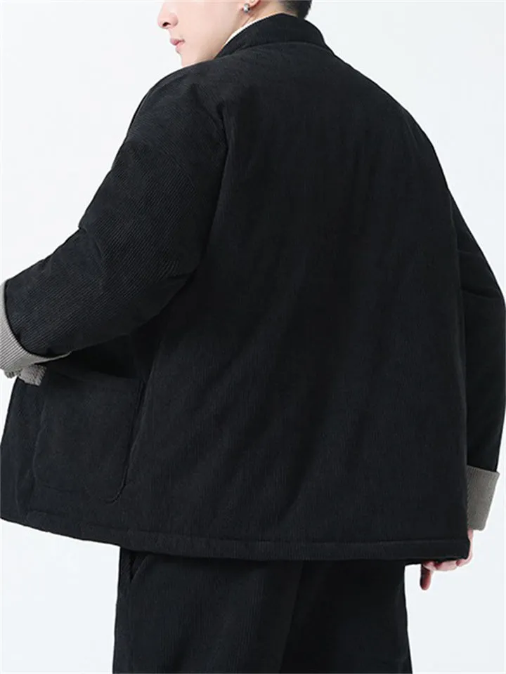 Male Unique Corduroy Contrast Color Long Sleeve Coats