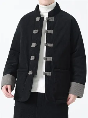 Male Unique Corduroy Contrast Color Long Sleeve Coats