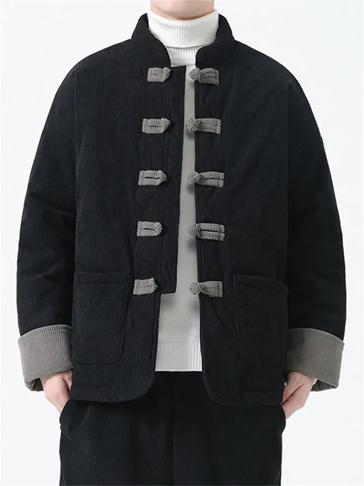 Male Unique Corduroy Contrast Color Long Sleeve Coats