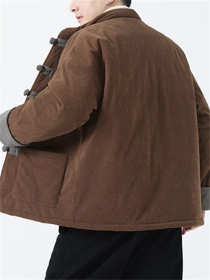 Male Unique Corduroy Contrast Color Long Sleeve Coats
