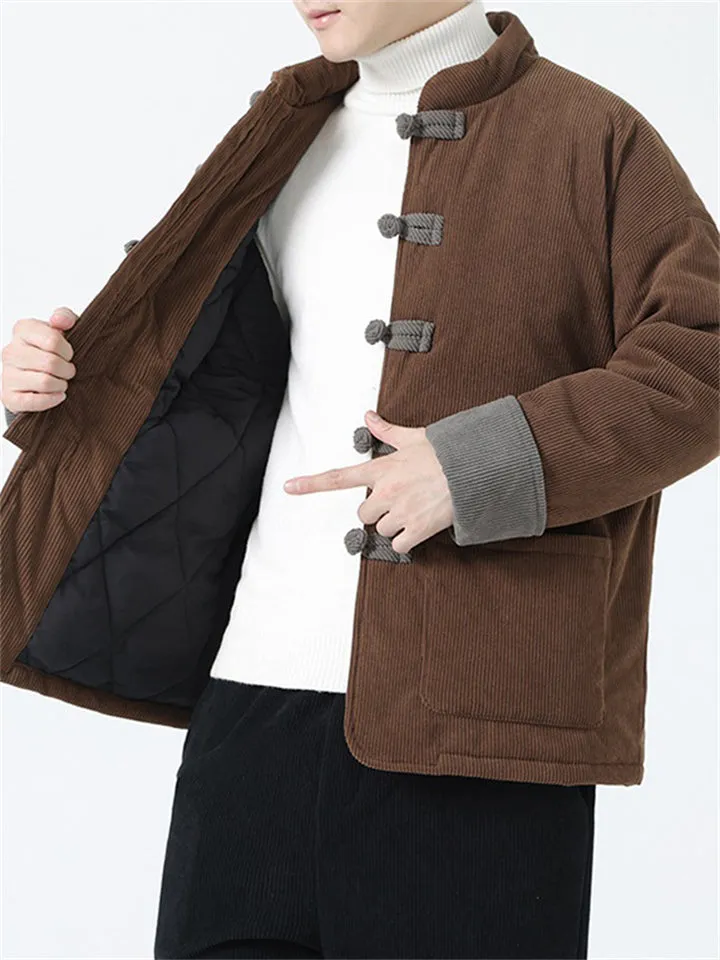 Male Unique Corduroy Contrast Color Long Sleeve Coats