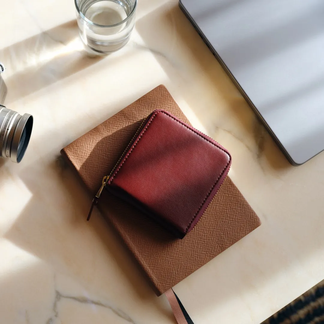 Mallorca Small Wallet - Cactus Leather - Burgundy / Gold / Camel