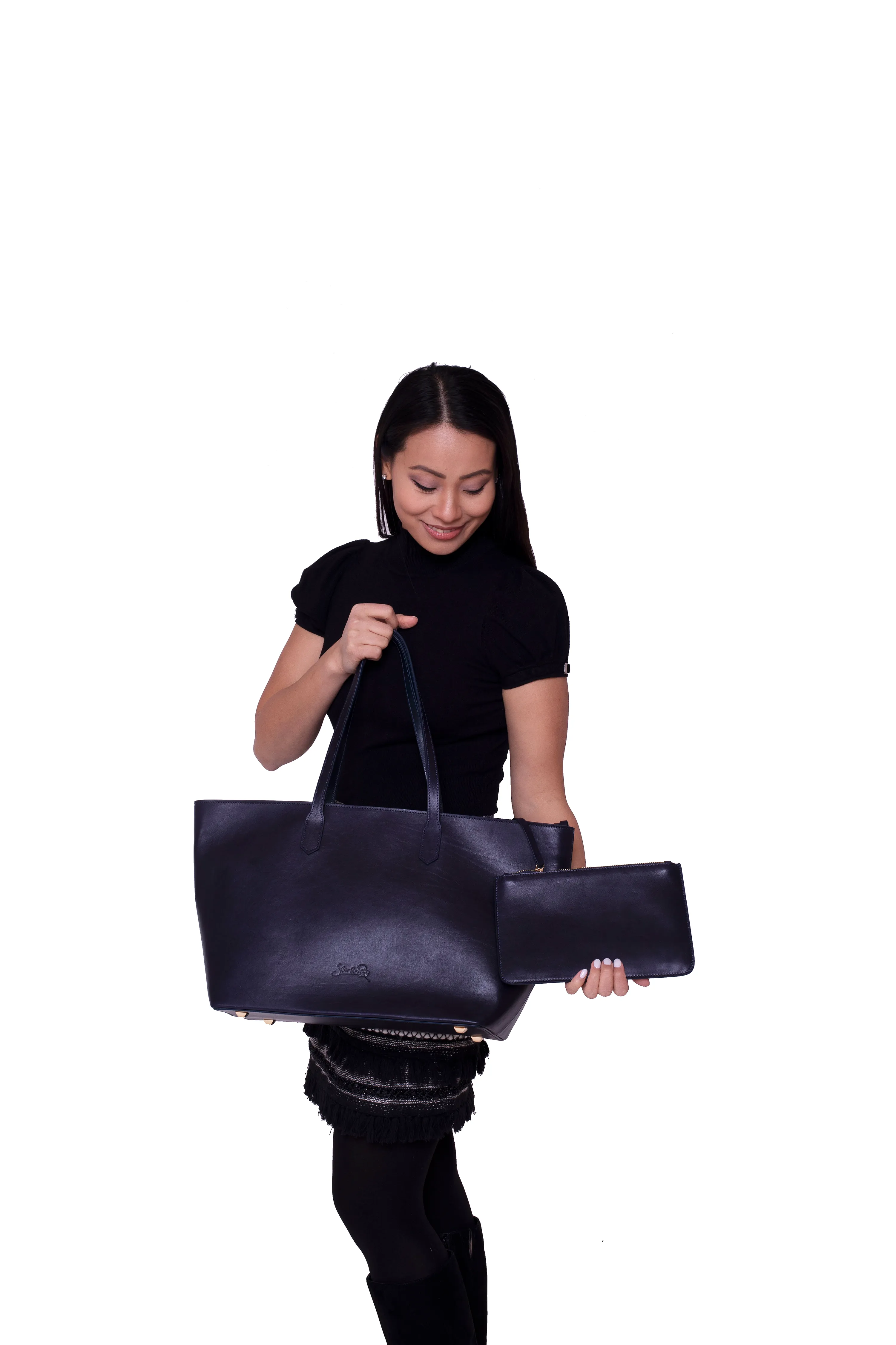 Manila All Purpose Large Carryall Leather Tote Bag in Midnight Blue