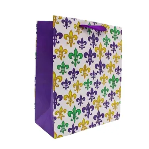 Mardi Gras Fleur De Lis Gift Bag with Gold Foil 10"X12"