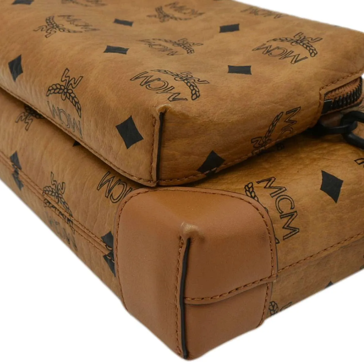 MCM Klassik Multifunction Small Visetos Canvas Crossbody Bag Cognac