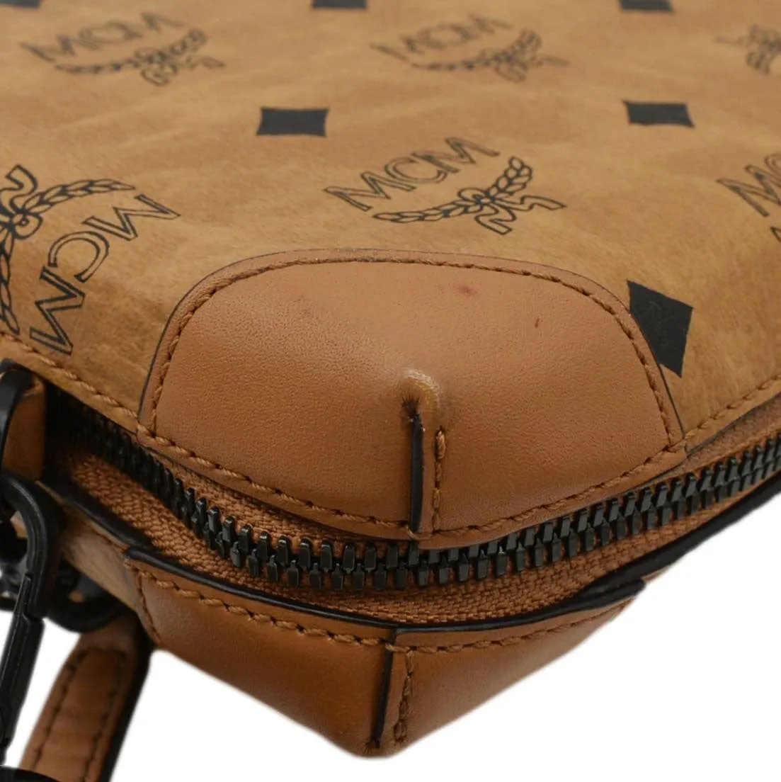 MCM Klassik Multifunction Small Visetos Canvas Crossbody Bag Cognac