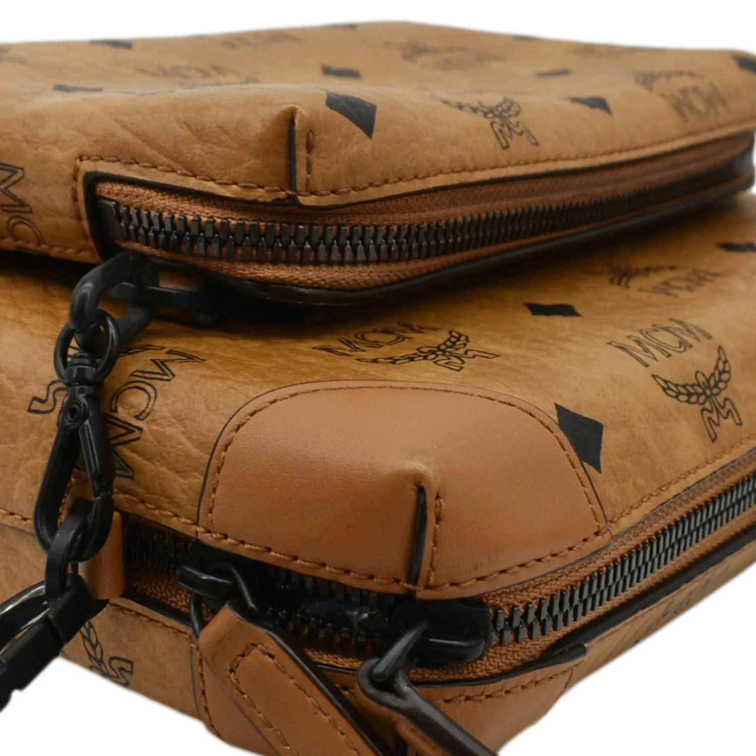 MCM Klassik Multifunction Small Visetos Canvas Crossbody Bag Cognac