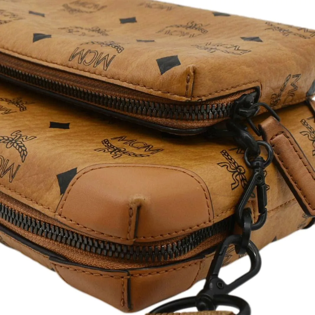 MCM Klassik Multifunction Small Visetos Canvas Crossbody Bag Cognac