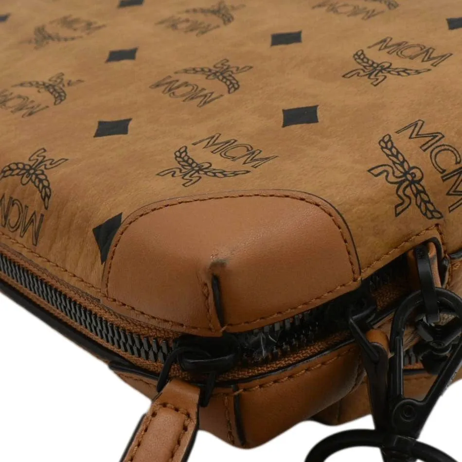 MCM Klassik Multifunction Small Visetos Canvas Crossbody Bag Cognac