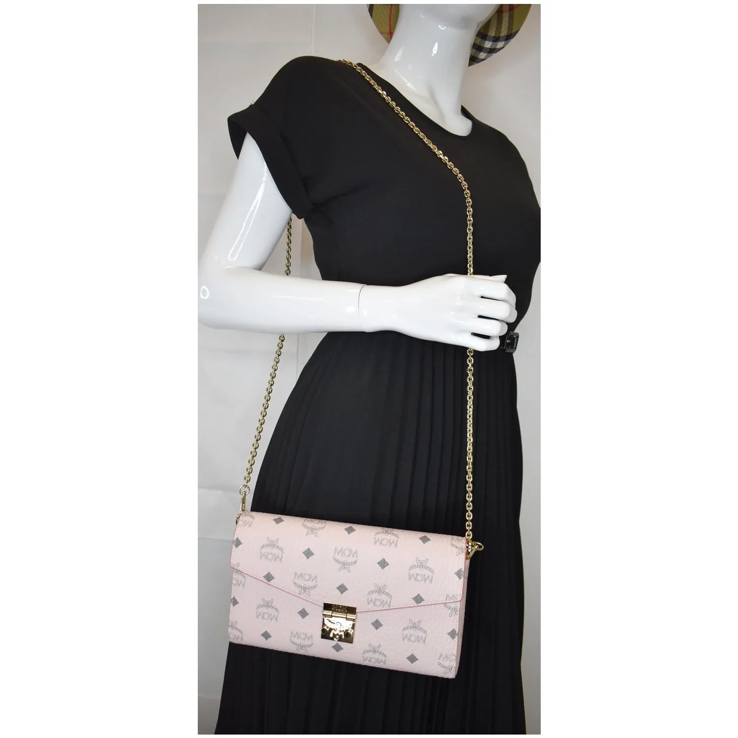 MCM Patricia Visetos Leather Crossbody Wallet Powder Pink
