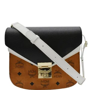 MCM Small Patricia Visetos Leather Crossbody Bag Cognac