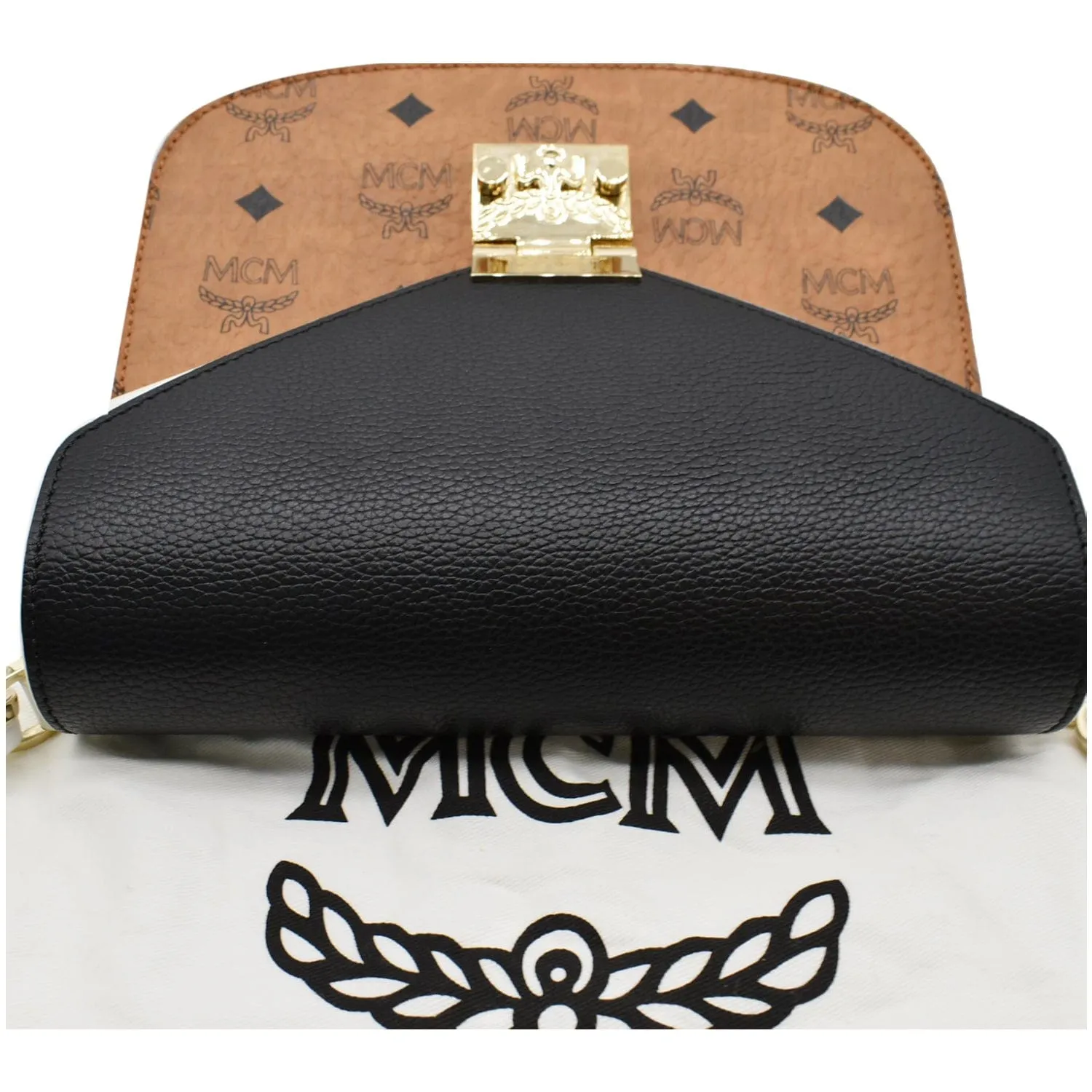 MCM Small Patricia Visetos Leather Crossbody Bag Cognac