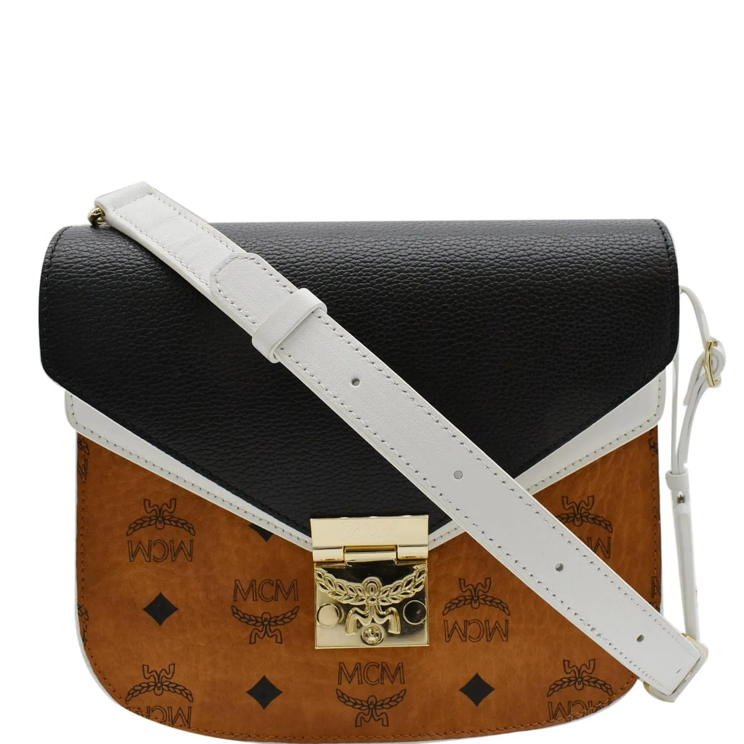 MCM Small Patricia Visetos Leather Crossbody Bag Cognac