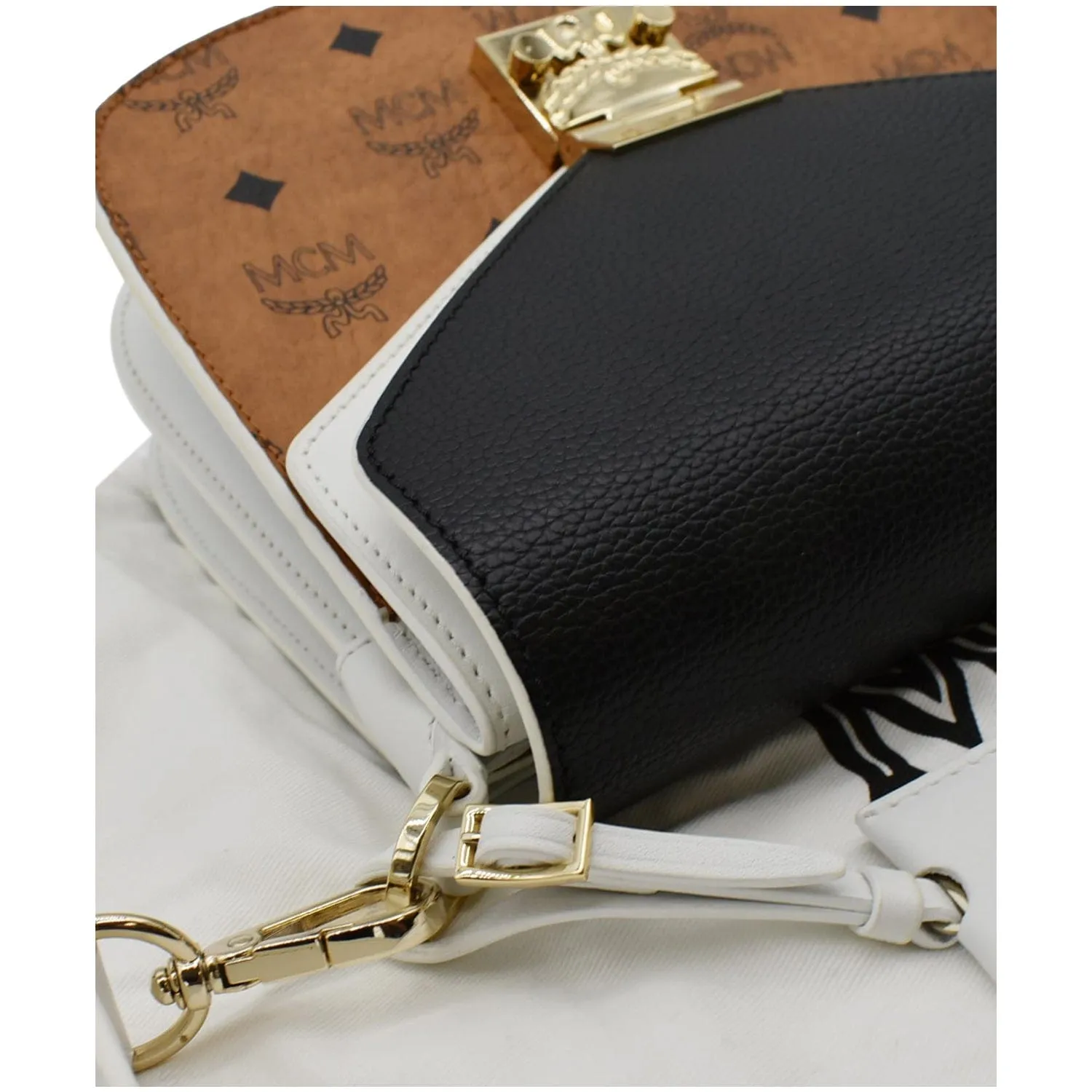 MCM Small Patricia Visetos Leather Crossbody Bag Cognac