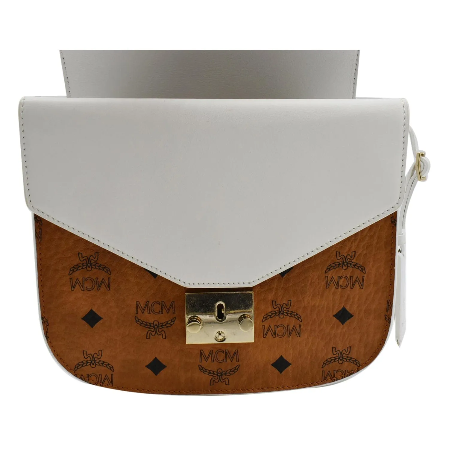 MCM Small Patricia Visetos Leather Crossbody Bag Cognac