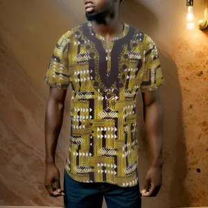 Men's African Print Embroidered Dashiki Shirt (Large)