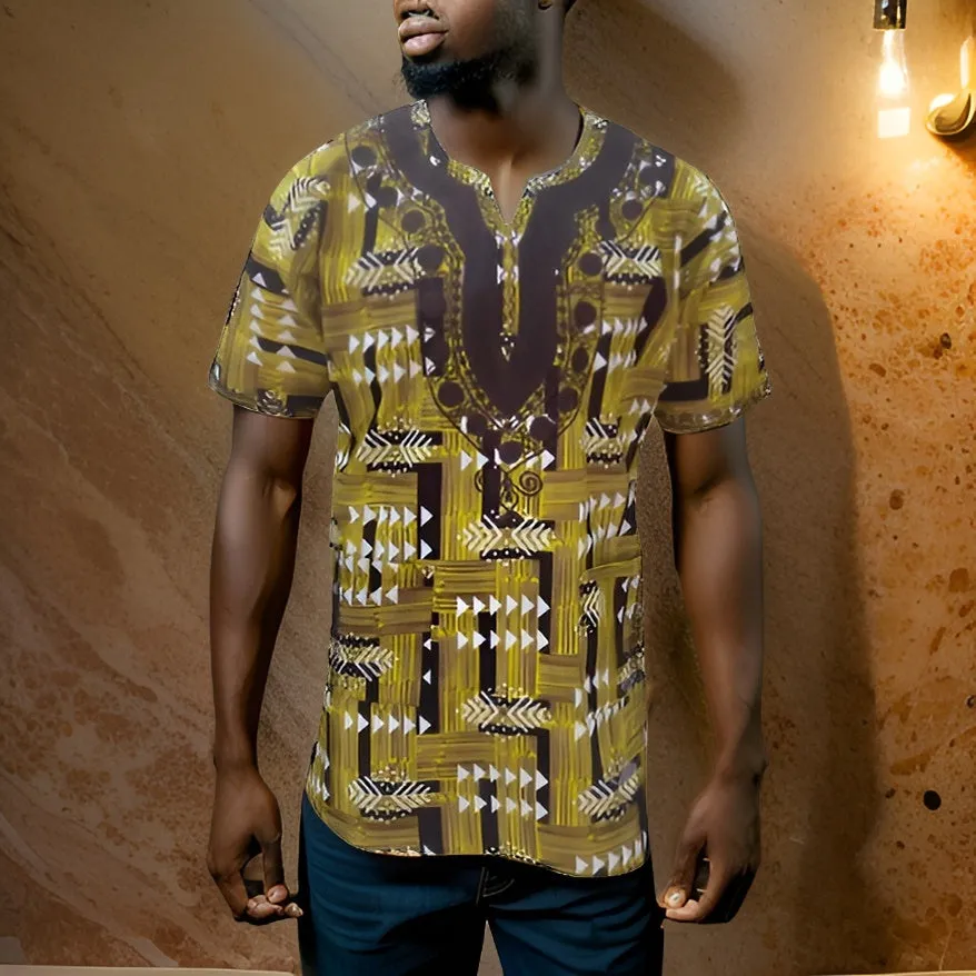 Men's African Print Embroidered Dashiki Shirt (Large)