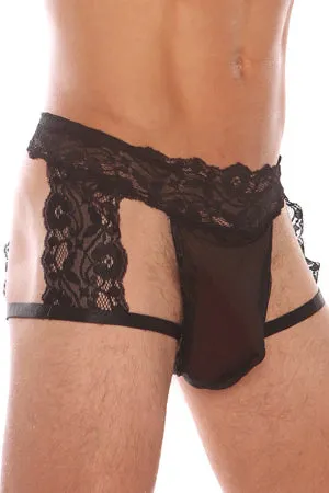 Men's Black Lace G-String Garter Short